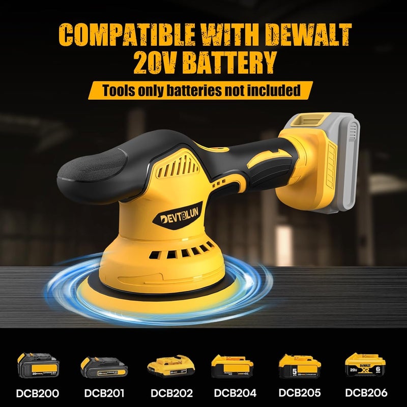 DEVTBLUN Cordless Car Buffer Polisher Kit for Dewalt 20V Battery(NO Battery),6 In Brushless Dual Action Random Polishing Machine , 8 Variable Speed 5500RPM, Orbital Polisher for Car Detailing,14Pcs Accessories - Image 2